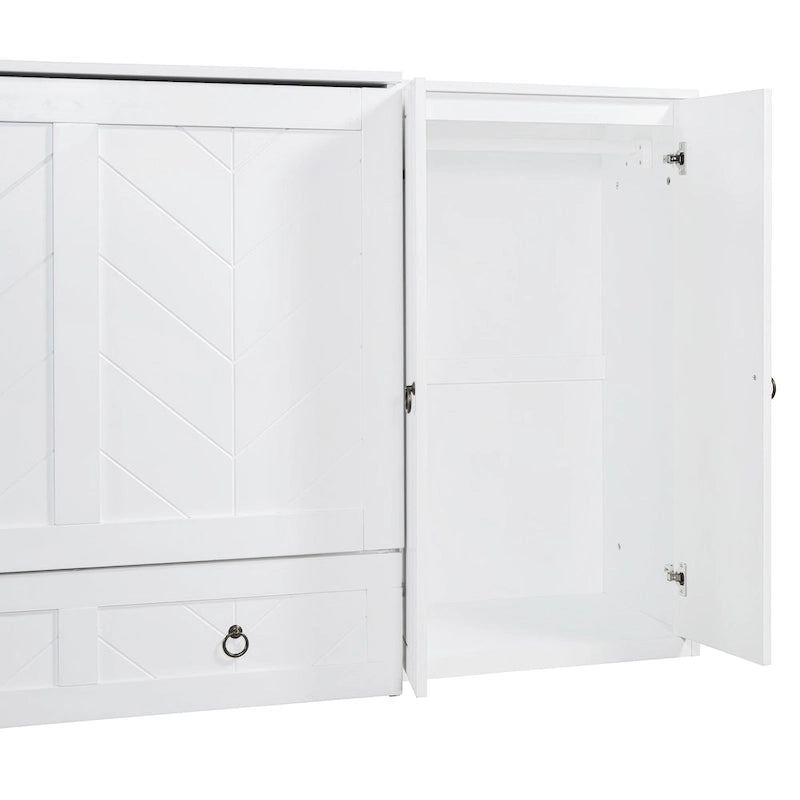 Cama Murphy Queen gris/blanca con armario, escritorio y puerto USB – 1 persona