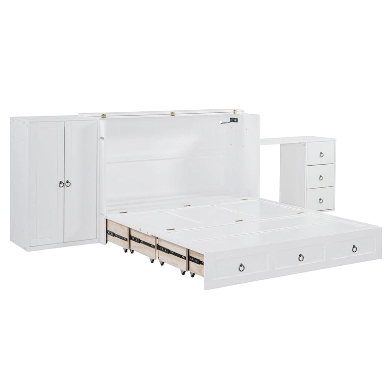 Cama Murphy Queen gris/blanca con armario, escritorio y puerto USB – 1 persona