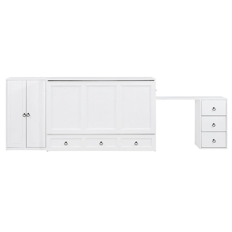 Cama Murphy Queen gris/blanca con armario, escritorio y puerto USB – 1 persona