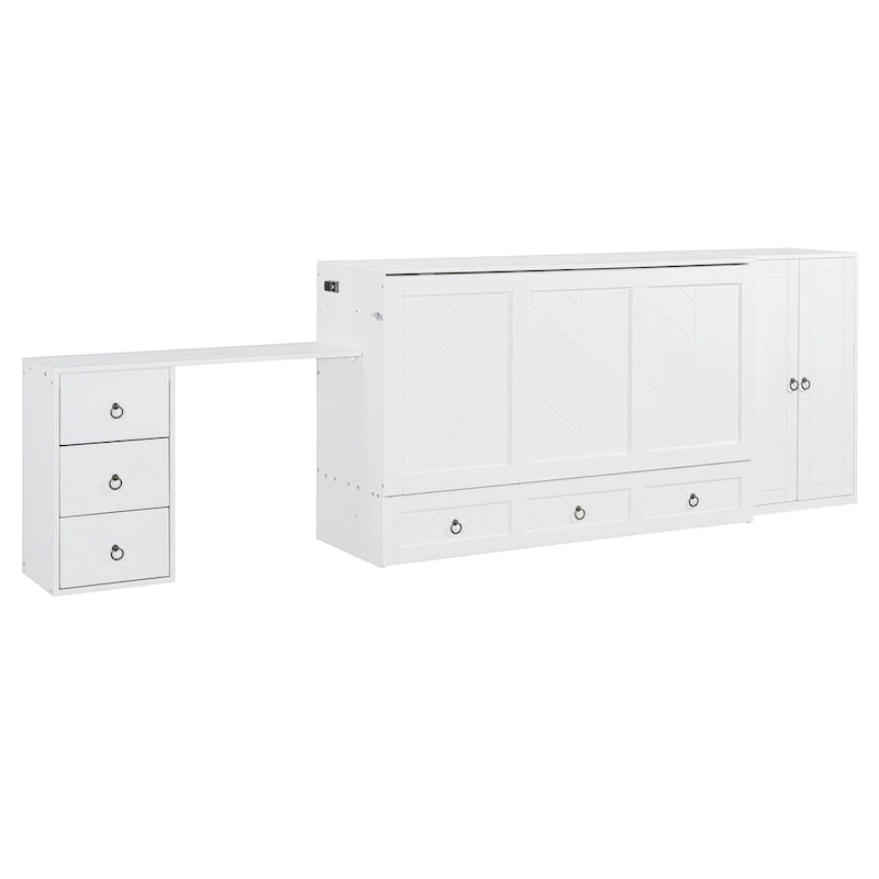 Cama Murphy Queen gris/blanca con armario, escritorio y puerto USB – 1 persona