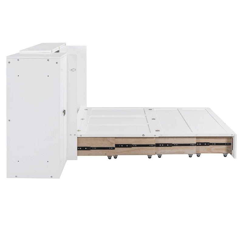 Cama Murphy Queen gris/blanca con armario, escritorio y puerto USB – 1 persona