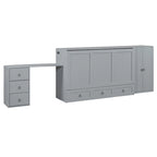 Cama Murphy Queen gris/blanca con armario, escritorio y puerto USB – 1 persona