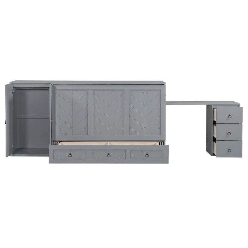 Cama Murphy Queen gris/blanca con armario, escritorio y puerto USB – 1 persona