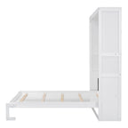 Cama de pared Murphy Queen gris/blanco con estantes – Se pliega, 2 personas