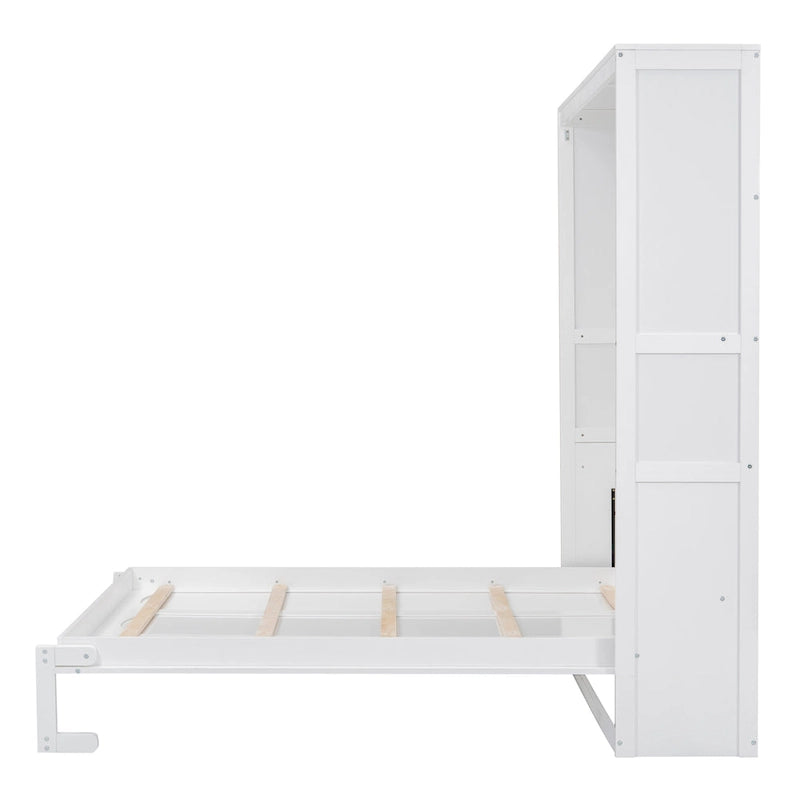 Cama de pared Murphy Queen gris/blanco con estantes – Se pliega, 2 personas
