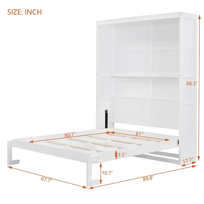 Cama de pared Murphy Queen gris/blanco con estantes – Se pliega, 2 personas
