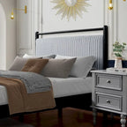 Cama Plataforma Matrimonial/Queen Gris y Negra con Cabecero Tapizado, para 1 o 2 Personas