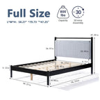 Cama Plataforma Matrimonial/Queen Gris y Negra con Cabecero Tapizado, para 1 o 2 Personas