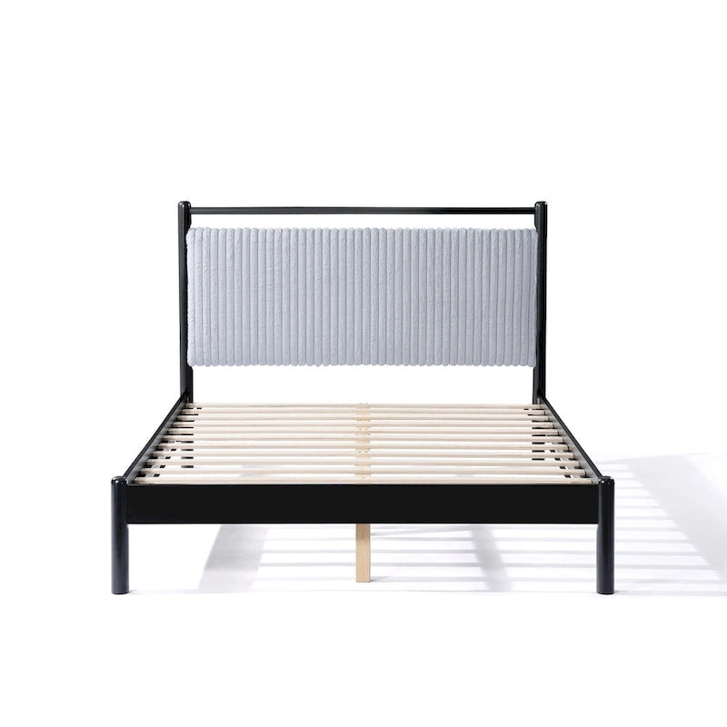 Cama Plataforma Matrimonial/Queen Gris y Negra con Cabecero Tapizado, para 1 o 2 Personas