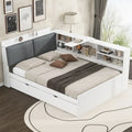 Cama nido de plataforma de madera blanca/gris con cabecero de almacenamiento – Individual/Matrimonial, capacidad para 2 personas