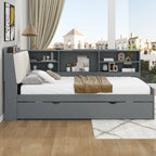 Cama nido de plataforma de madera blanca/gris con cabecero de almacenamiento – Individual/Matrimonial, capacidad para 2 personas
