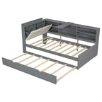 Cama nido de plataforma de madera blanca/gris con cabecero de almacenamiento – Individual/Matrimonial, capacidad para 2 personas
