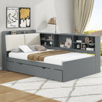 Cama nido de plataforma de madera blanca/gris con cabecero de almacenamiento – Individual/Matrimonial, capacidad para 2 personas