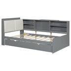 Cama nido de plataforma de madera blanca/gris con cabecero de almacenamiento – Individual/Matrimonial, capacidad para 2 personas