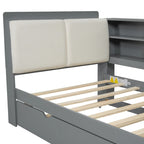 Cama nido de plataforma de madera blanca/gris con cabecero de almacenamiento – Individual/Matrimonial, capacidad para 2 personas