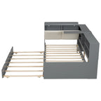 Cama nido de plataforma de madera blanca/gris con cabecero de almacenamiento – Individual/Matrimonial, capacidad para 2 personas