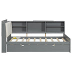 Cama nido de plataforma de madera blanca/gris con cabecero de almacenamiento – Individual/Matrimonial, capacidad para 2 personas