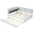 Cama nido de plataforma de madera blanca/gris con cabecero de almacenamiento – Individual/Matrimonial, capacidad para 2 personas