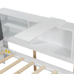 Cama nido de plataforma de madera blanca/gris con cabecero de almacenamiento – Individual/Matrimonial, capacidad para 2 personas