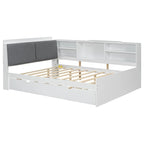 Cama nido de plataforma de madera blanca/gris con cabecero de almacenamiento – Individual/Matrimonial, capacidad para 2 personas