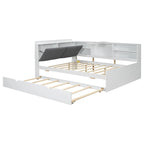 Cama nido de plataforma de madera blanca/gris con cabecero de almacenamiento – Individual/Matrimonial, capacidad para 2 personas