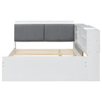 Cama nido de plataforma de madera blanca/gris con cabecero de almacenamiento – Individual/Matrimonial, capacidad para 2 personas