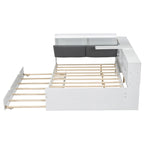 Cama nido de plataforma de madera blanca/gris con cabecero de almacenamiento – Individual/Matrimonial, capacidad para 2 personas