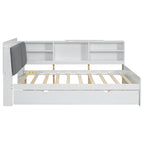 Cama nido de plataforma de madera blanca/gris con cabecero de almacenamiento – Individual/Matrimonial, capacidad para 2 personas