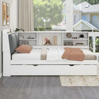 Cama nido de plataforma de madera blanca/gris con cabecero de almacenamiento – Individual/Matrimonial, capacidad para 2 personas