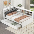 Cama nido de plataforma de madera blanca/gris con cabecero de almacenamiento – Individual/Matrimonial, capacidad para 2 personas