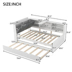 Cama nido de plataforma de madera blanca/gris con cabecero de almacenamiento – Individual/Matrimonial, capacidad para 2 personas