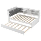 Cama nido de plataforma de madera blanca/gris con cabecero de almacenamiento – Individual/Matrimonial, capacidad para 2 personas