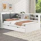 Cama nido de plataforma de madera blanca/gris con cabecero de almacenamiento – Individual/Matrimonial, capacidad para 2 personas