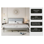 Base de cama tapizada con mechones gris – Queen, para 1 o 2 personas