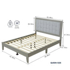 Base de cama tapizada con mechones gris – Queen, para 1 o 2 personas