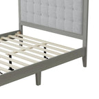 Base de cama tapizada con mechones gris – Queen, para 1 o 2 personas