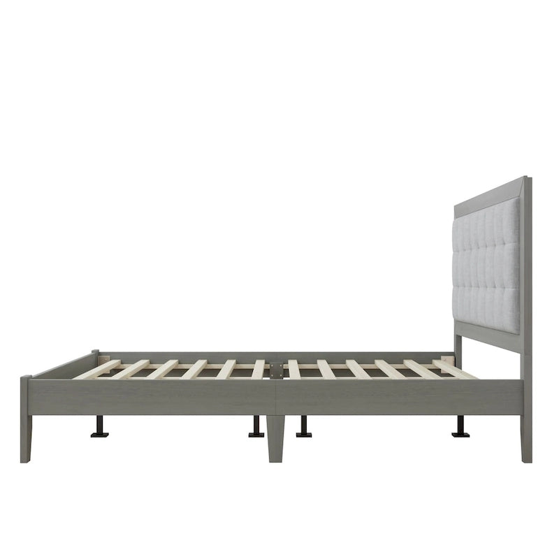 Base de cama tapizada con mechones gris – Queen, para 1 o 2 personas