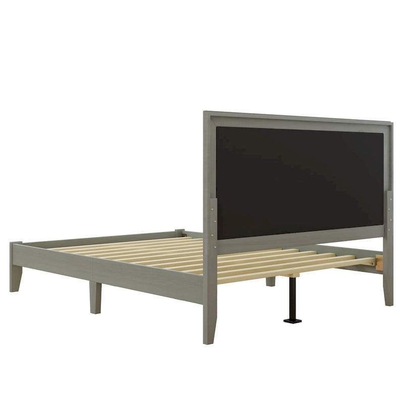 Base de cama tapizada con mechones gris – Queen, para 1 o 2 personas