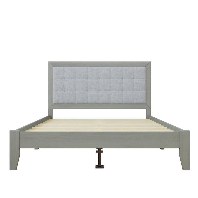 Base de cama tapizada con mechones gris – Queen, para 1 o 2 personas