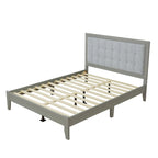 Base de cama tapizada con mechones gris – Queen, para 1 o 2 personas