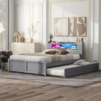 Cama de plataforma Queen blanca con cabecero LED, nido y 2 cajones – Duerme 2