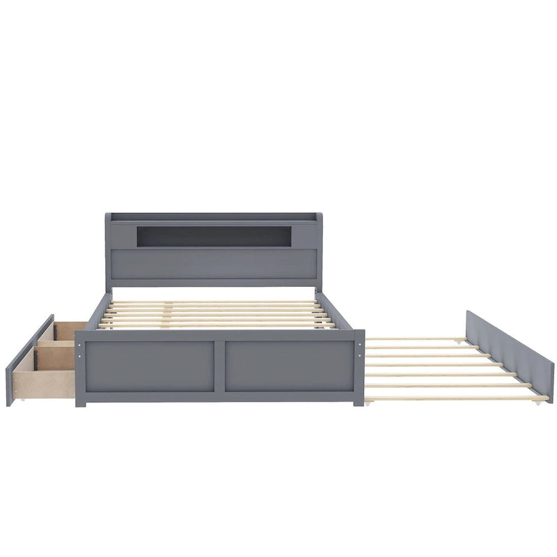 Cama de plataforma Queen blanca con cabecero LED, nido y 2 cajones – Duerme 2