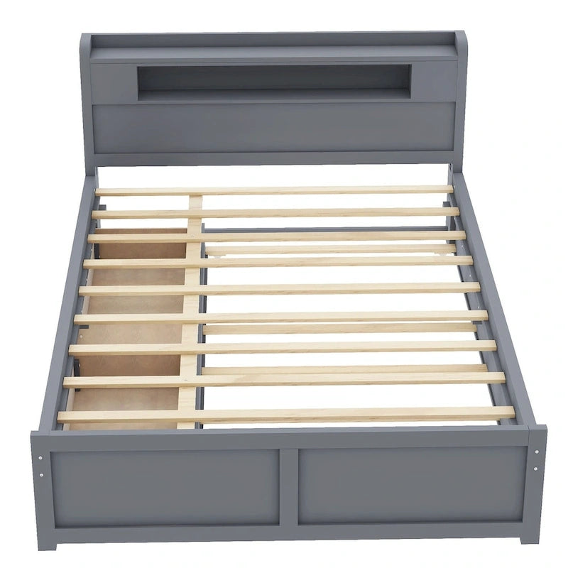 Cama de plataforma Queen blanca con cabecero LED, nido y 2 cajones – Duerme 2
