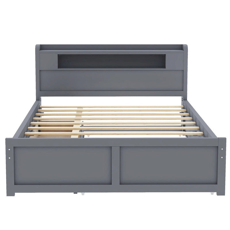 Cama de plataforma Queen blanca con cabecero LED, nido y 2 cajones – Duerme 2