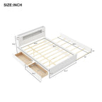 Cama de plataforma Queen blanca con cabecero LED, nido y 2 cajones – Duerme 2