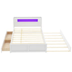 Cama de plataforma Queen blanca con cabecero LED, nido y 2 cajones – Duerme 2