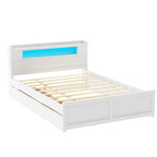 Cama de plataforma Queen blanca con cabecero LED, nido y 2 cajones – Duerme 2