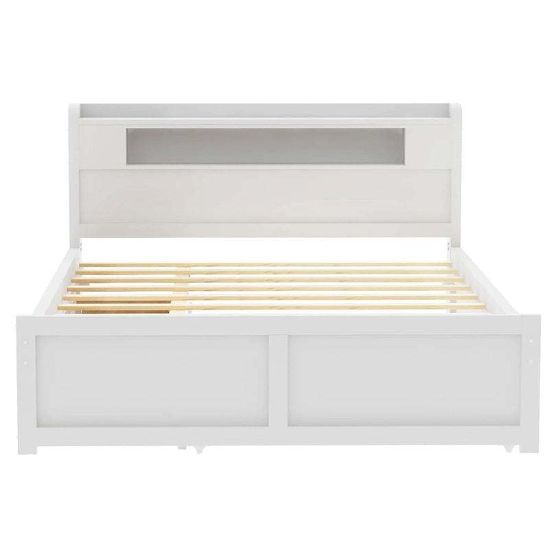 Cama de plataforma Queen blanca con cabecero LED, nido y 2 cajones – Duerme 2