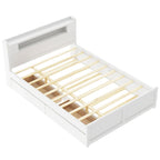 Cama de plataforma Queen blanca con cabecero LED, nido y 2 cajones – Duerme 2