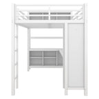 Cama alta de metal todo en uno con escritorio en forma de L y armario, estructura de cama para dormitorios con cubos de almacenamiento, estantes, barandillas de longitud completa